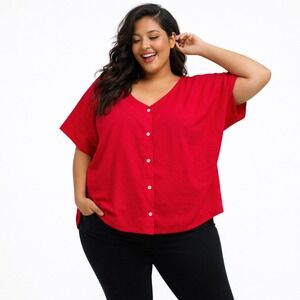 NWT Bryn Walker Women 3X Bessie Shirt Lantana Pink Button Front Lagenlook Artsy‎